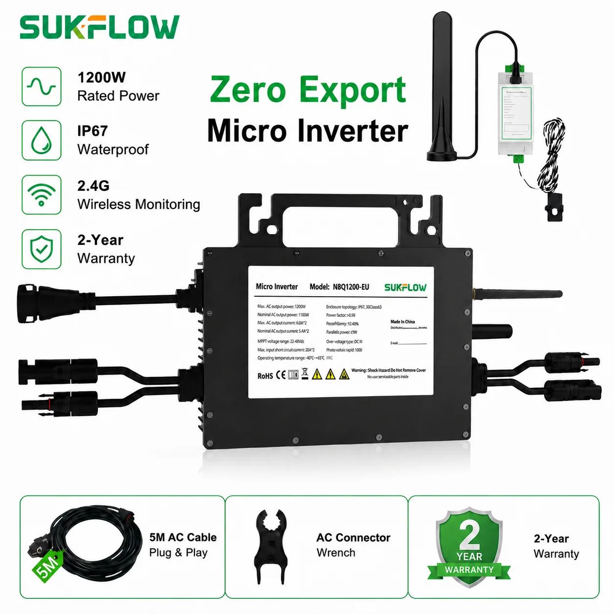 Grid Tie Micro Inverter - Microinverter Grid-Tie SUKFLOW Zero Expert 1200W
